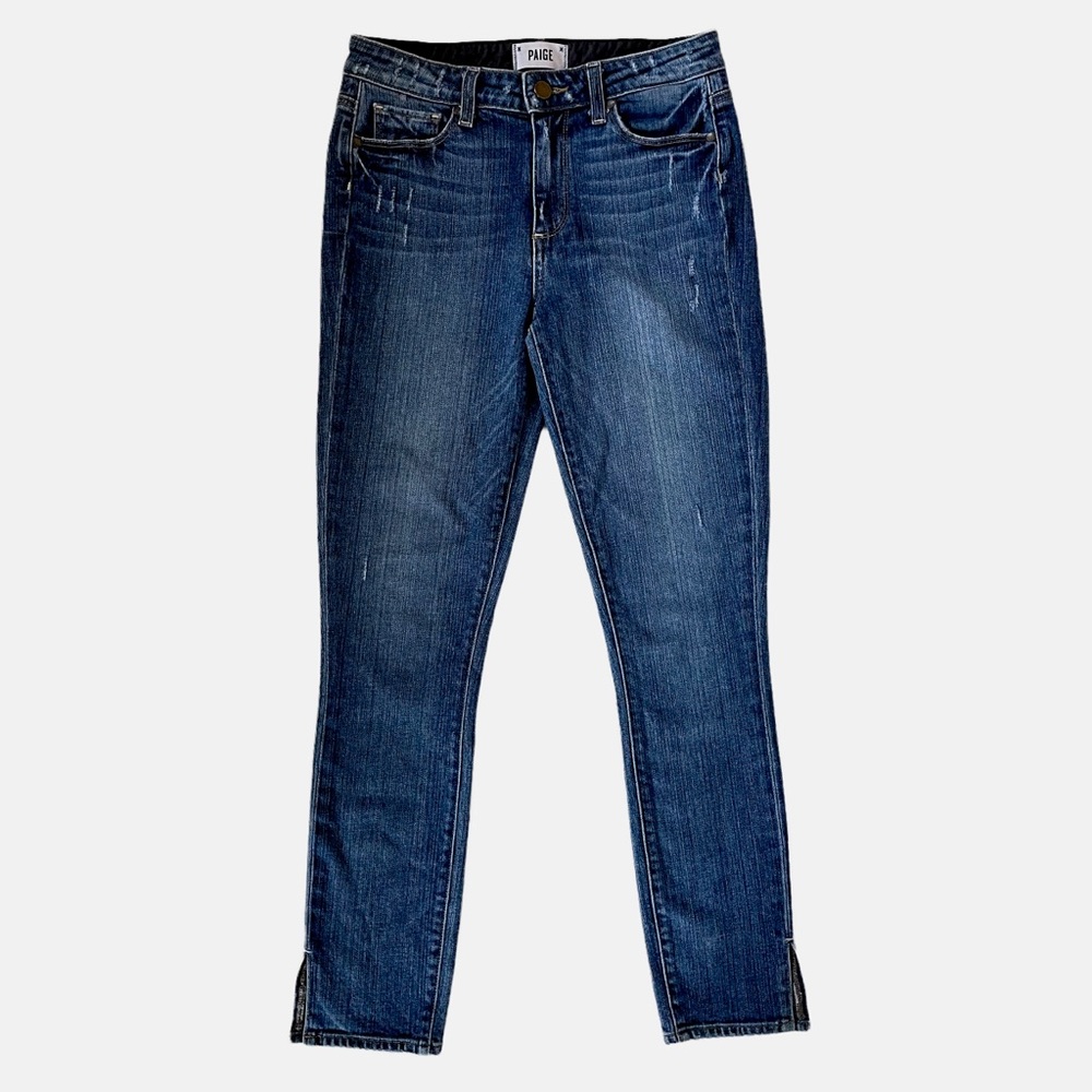 PAIGE Hoxton Ankle Peg Jeans Side Slit Beachwood Wash Distressed